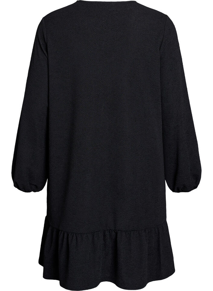 Korte jurk met een ruffle zoom en structuur, Zwart, Packshot image number 1