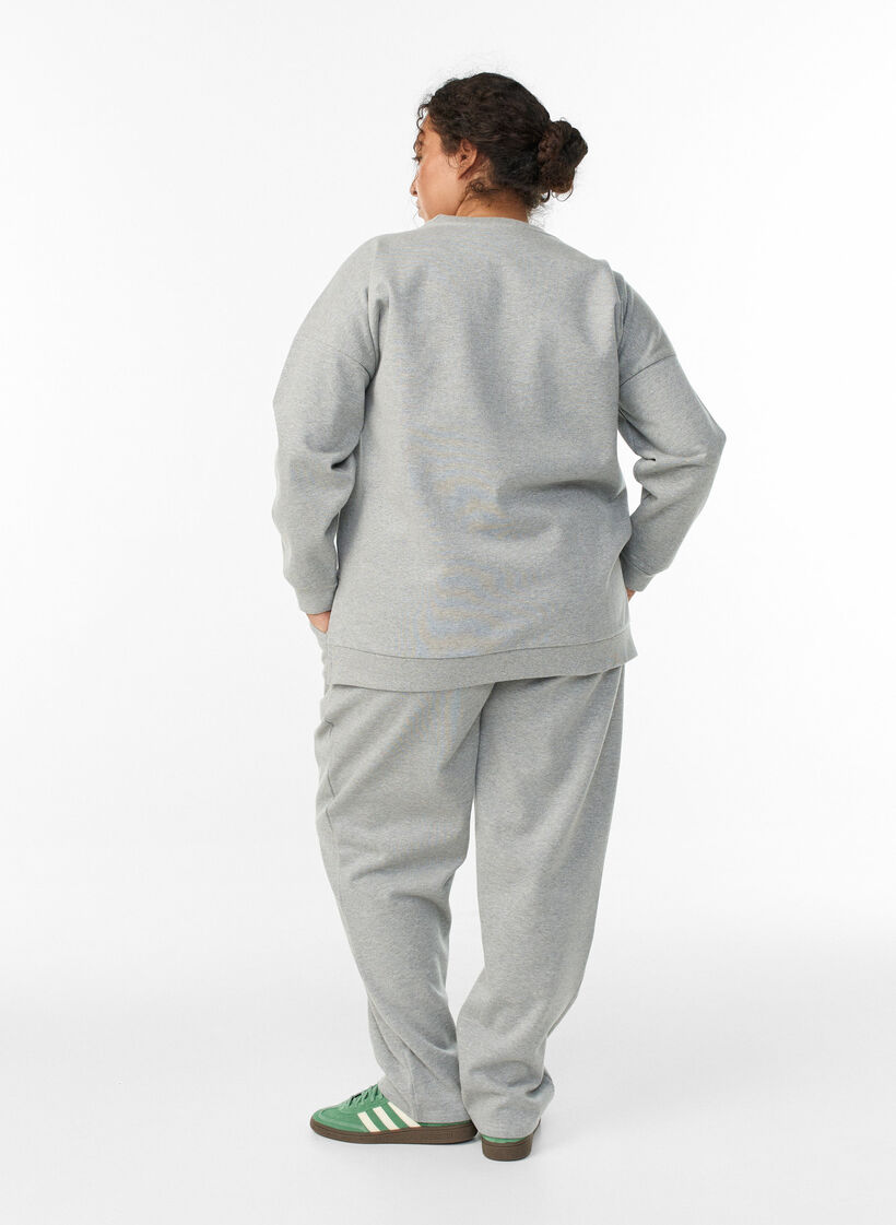 Sweatpants met high waist en glitterdraad, Grijs, Model