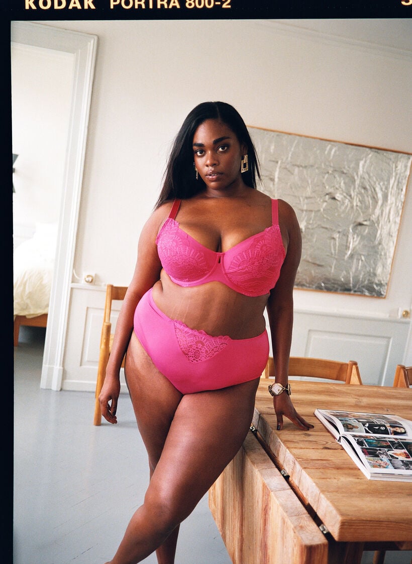 Microvezel slip met kantdetails, Roze, Image image number 0