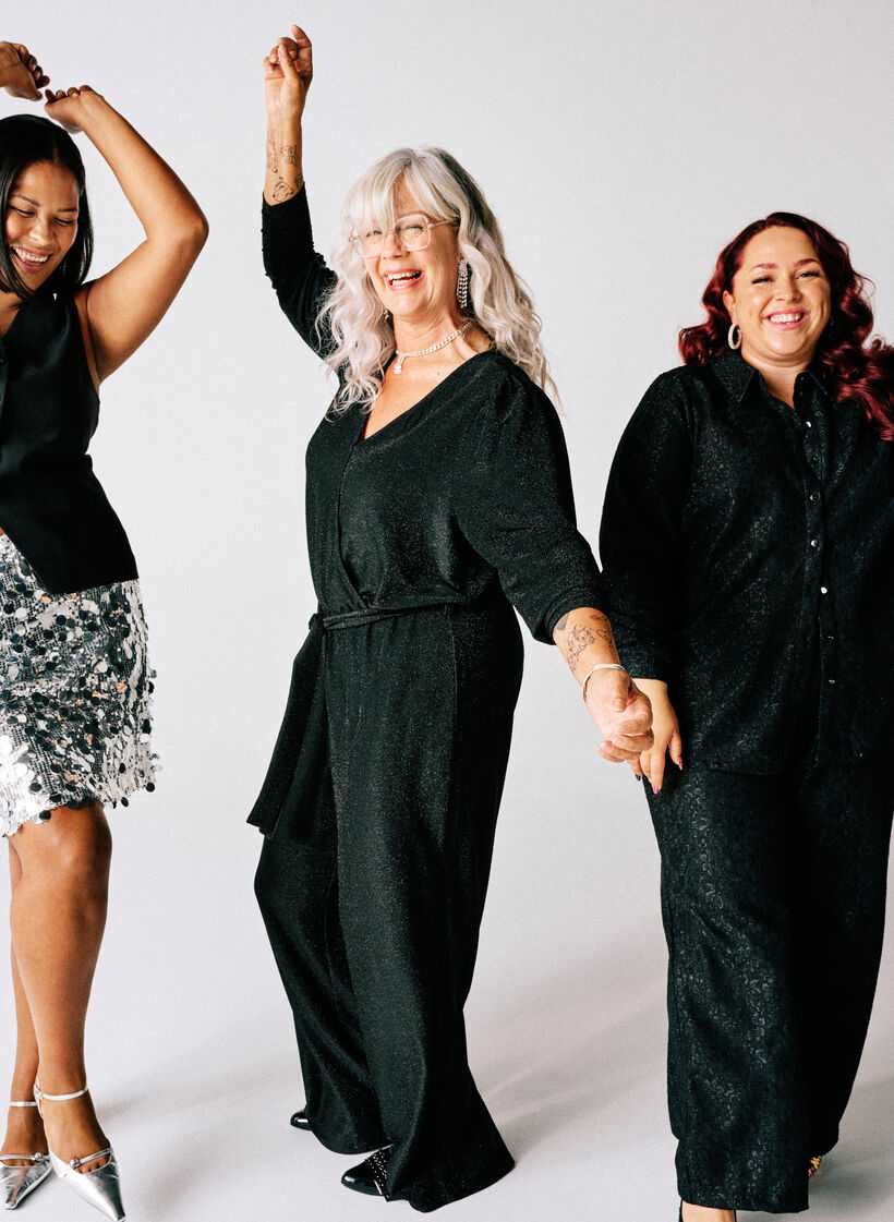 Jumpsuit met glitter en strikceintuur, Zwart, Image image number 0