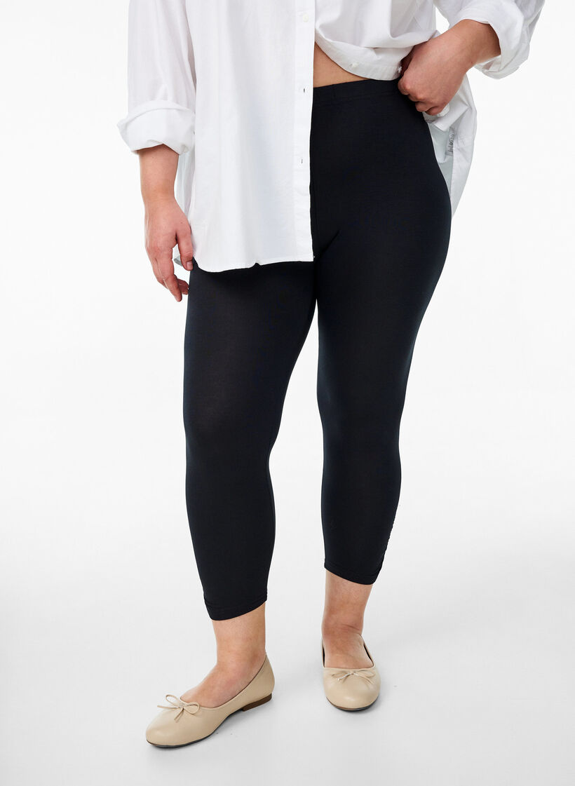 Basic 3/4 legging met ruches, Zwart, Model image number 0