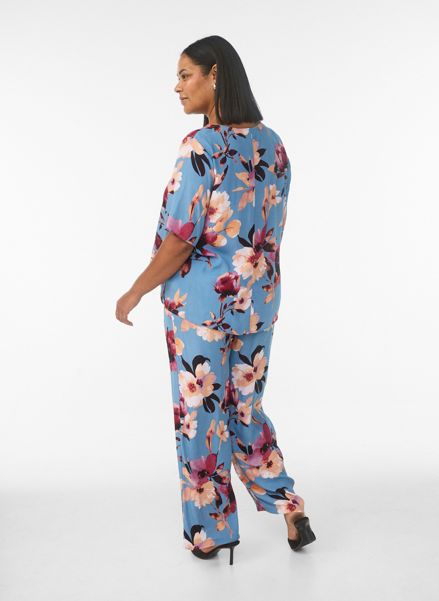 ZizziLosse viscose broek met print, Blauw, Model image number 1