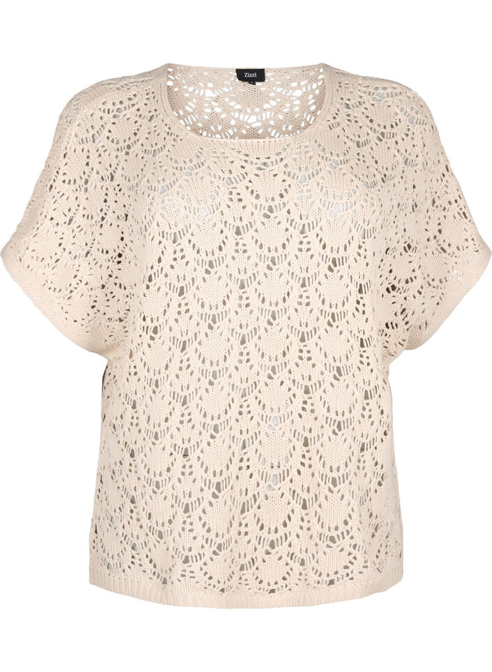 Gebreide blouse met korte vleermuismouwen, Sandshell Gebreide blouse met korte vleermuismouwen, Sandshell, Packshot