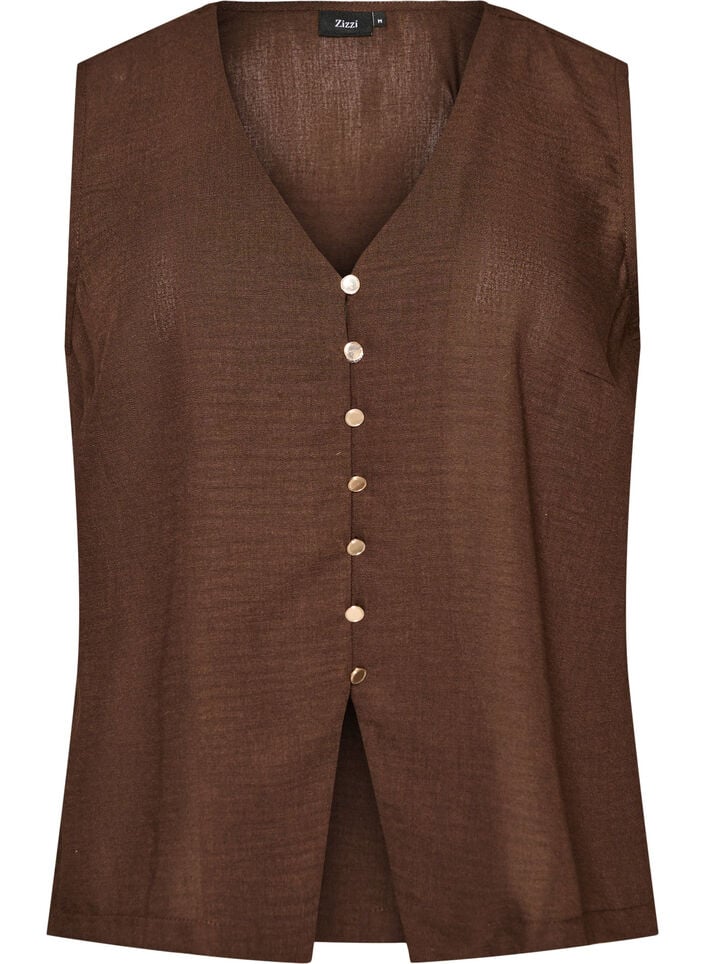 Mouwloos vest met V-hals en knopen, Bruin, Packshot image number 0