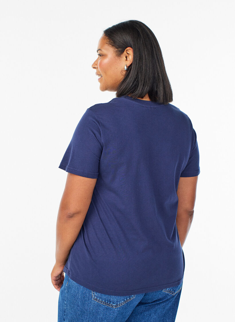 Basic katoenen T-shirt met ronde hals, Blauw, Model image number 2