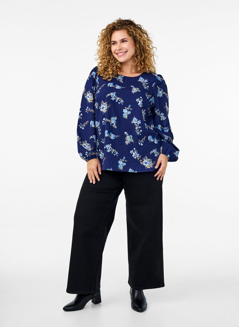 FLASH - Blouse met lange mouwen en kleine bloemen, Blue Flower, Model image number 2