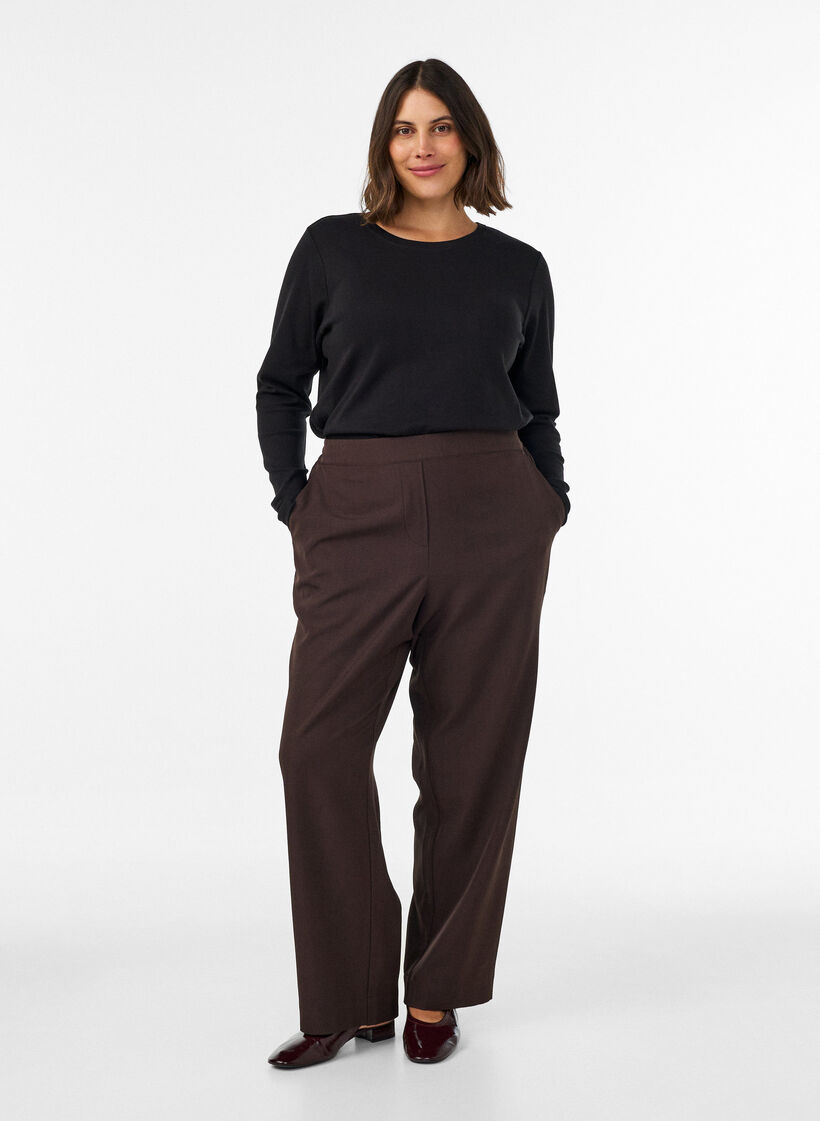 Basic T-shirt met lange mouwen en ronde hals, Zwart, Model image number 1
