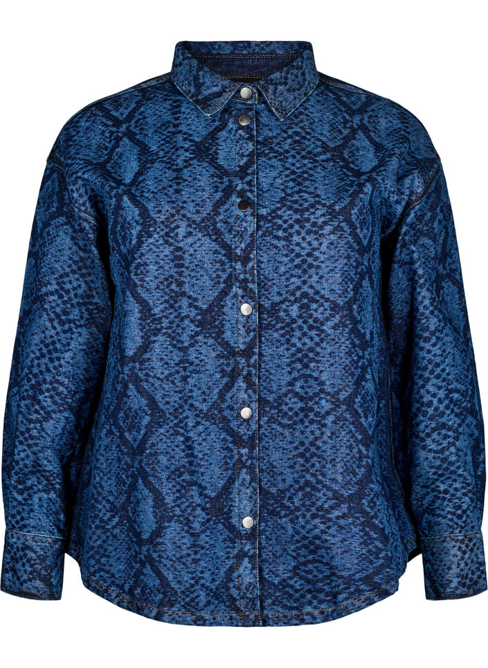 Losse denimblouse met slangenprint, Denim Snake AOP, Packshot