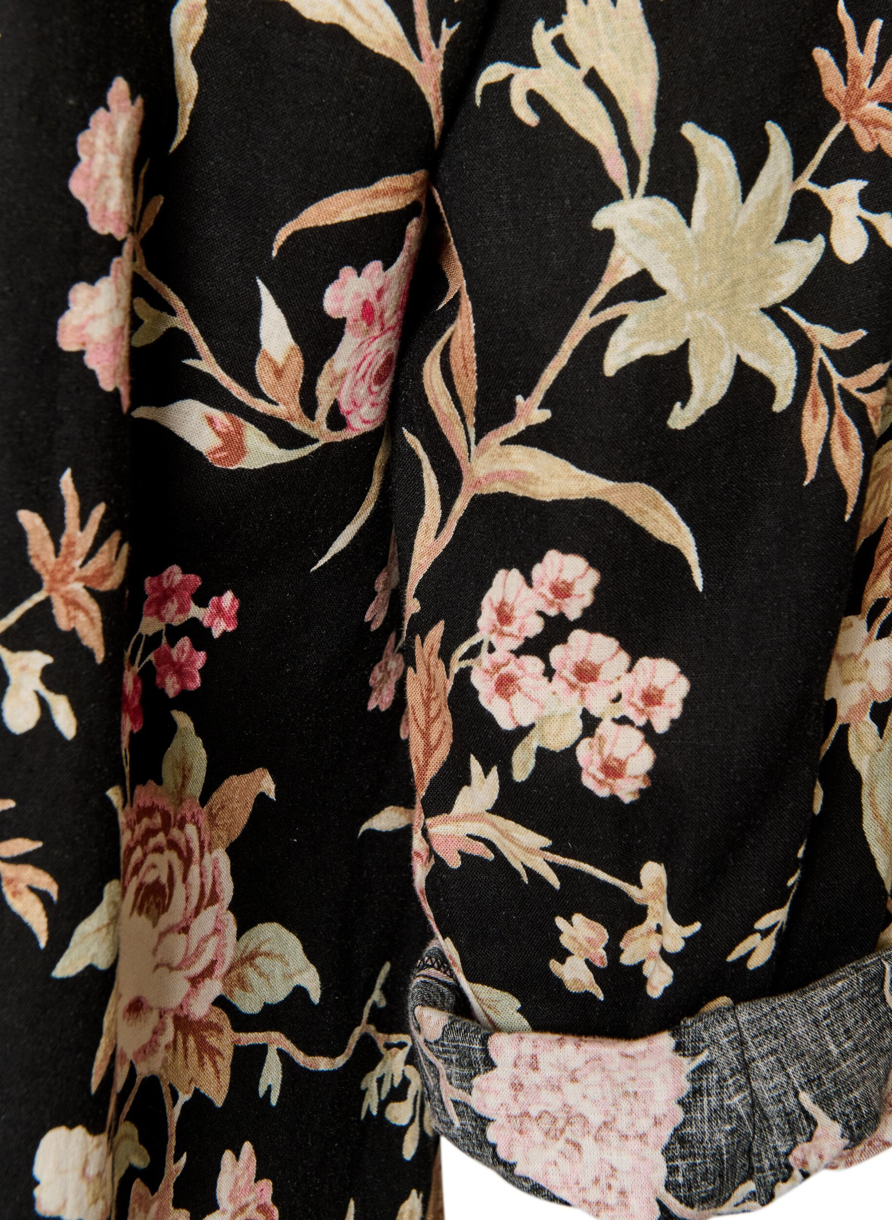 ZizziLang shirt in linnen en viscose, Zwart, Packshot image number 3