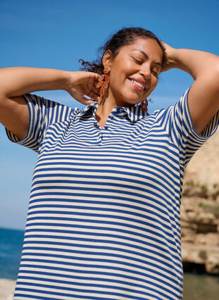 ZizziGestreept poloshirt met korte mouwen, Blue Stripe, Image image number 0