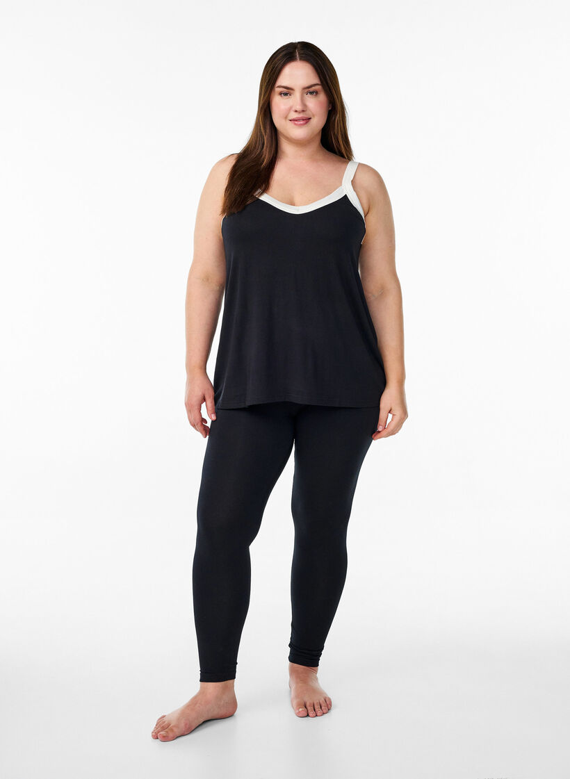 Nacht top met bandjes en V-hals, Zwart, Model image number 1