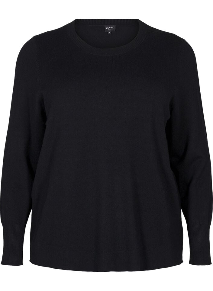 Gebreide blouse met ronde hals, Zwart, Packshot image number 0