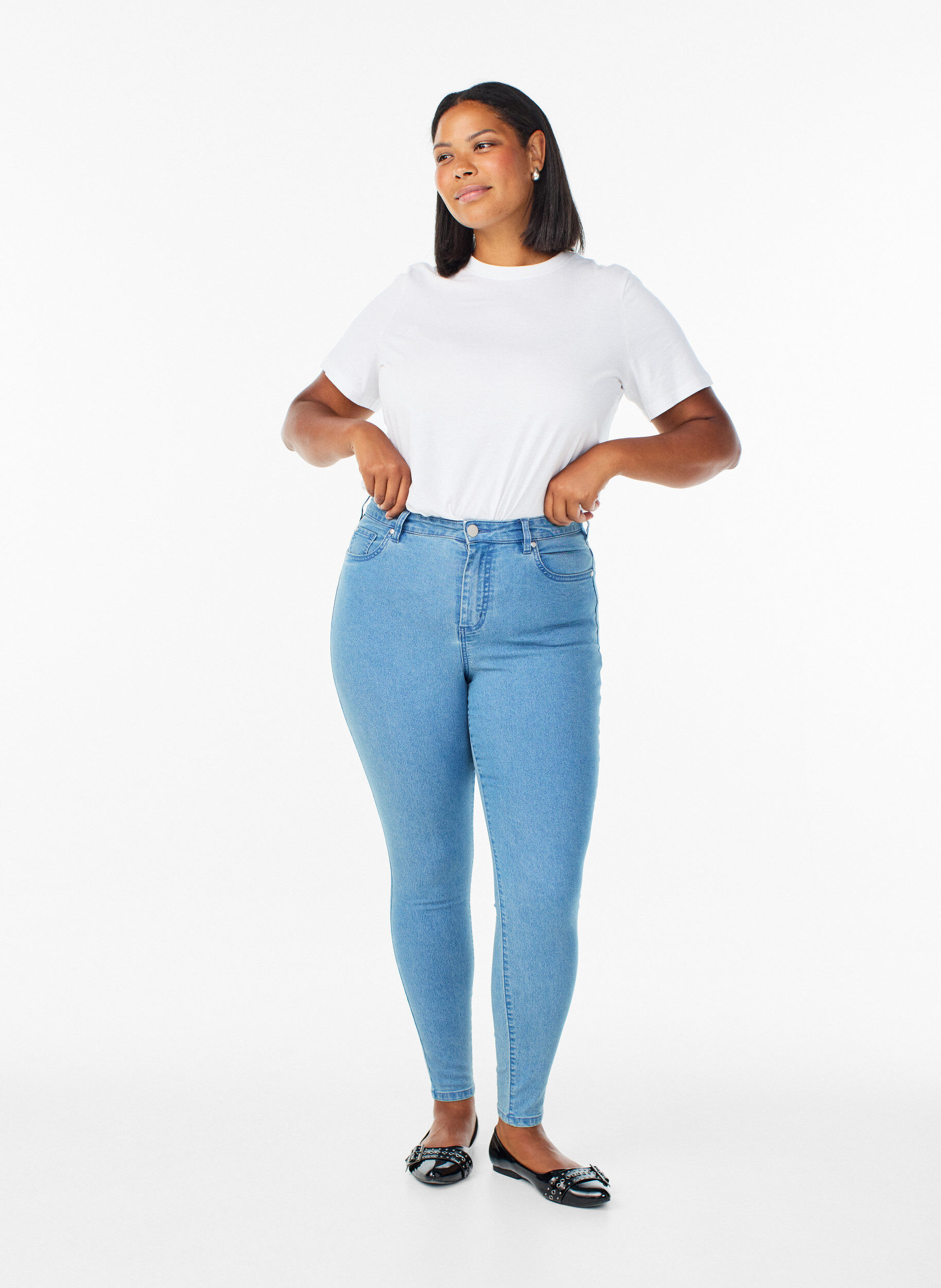 Amy super slim fit jeans met hoge taille, Blauw, Model
