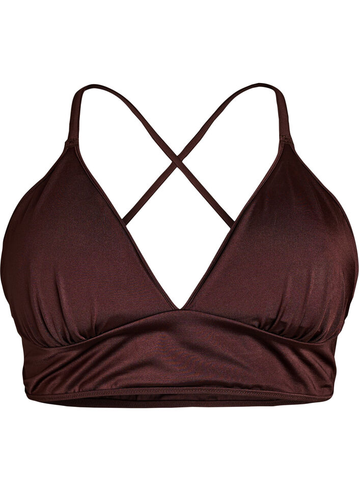 Omkeerbare bikinitop met V-hals en gekruiste bandjes op de rug, Bruin, Packshot image number 0