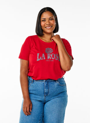ZizziFLASH - T-shirt met motief, Urban Red Rose, Model image number 0