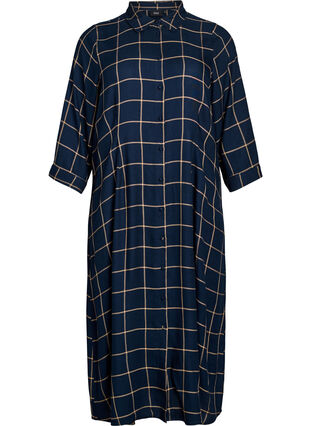 ZizziLange geruite overhemdjurk, Blue Beige Check, Packshot image number 0