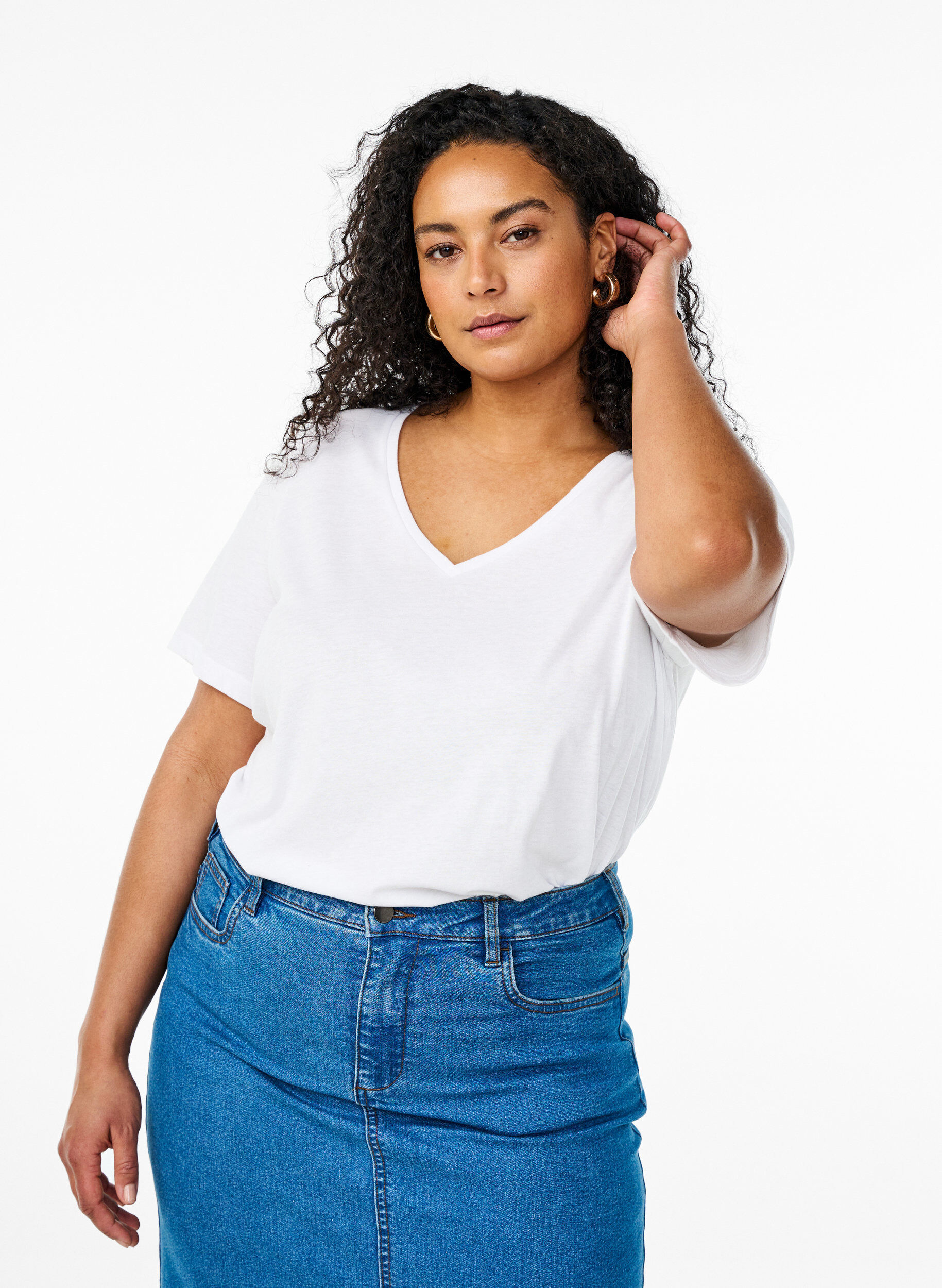 2-pack T-shirts met V-hals, Zwart, Model