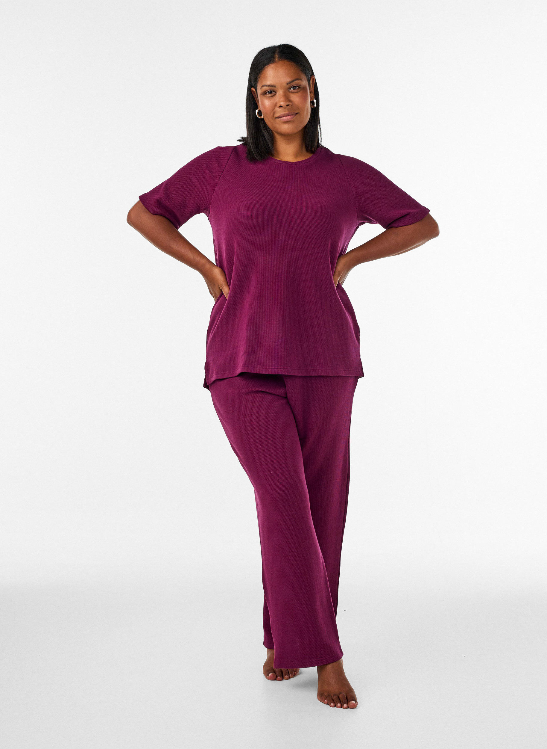 Losse broek met textuur en een hoge taille, Rood, Model