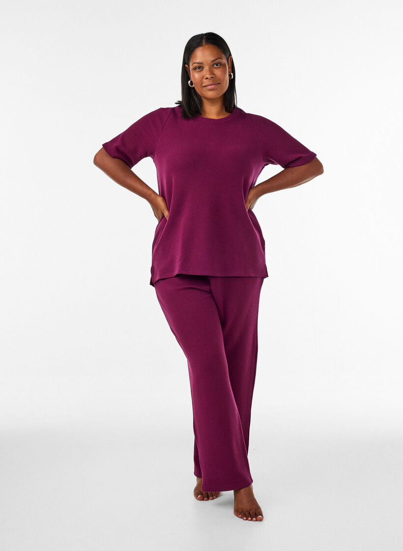 Losse broek met textuur en een hoge taille, Rood, Model image number 0