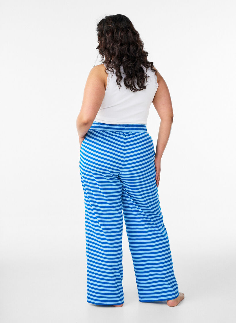 Pantalon de pyjama ray&eacute; &agrave; taille haute et coupe ample, Bleu Clair, Model image number 1