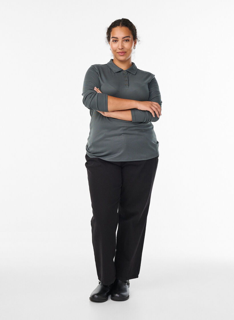 Polo in zachte rib met lange mouwen, Groen, Model image number 1