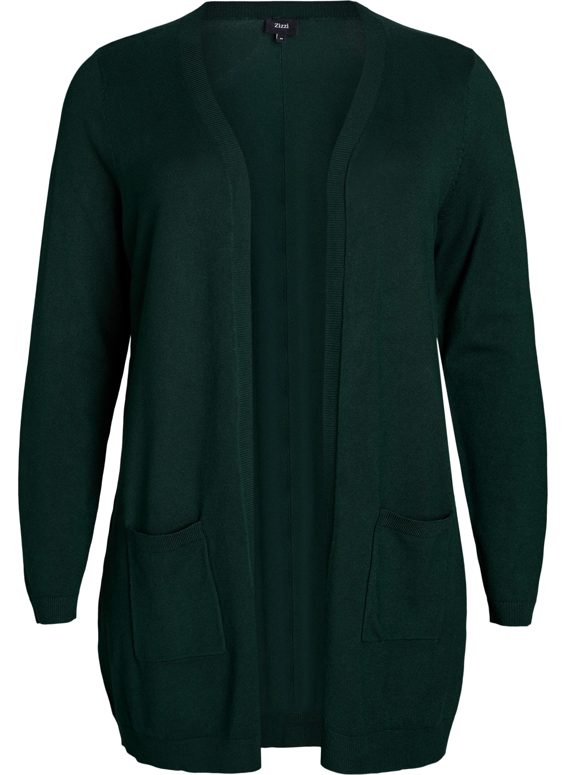 ZizziLang gebreid vest van een viscose mix, Groen, Packshot image number 0