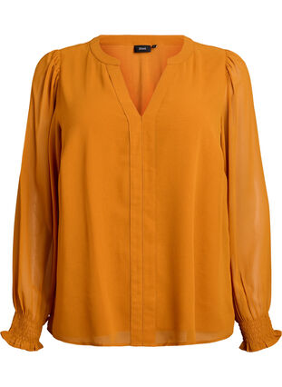 ZizziBlouse met doorschijnende mouwen en smockdetails, Pumpkin Spice, Packshot image number 0