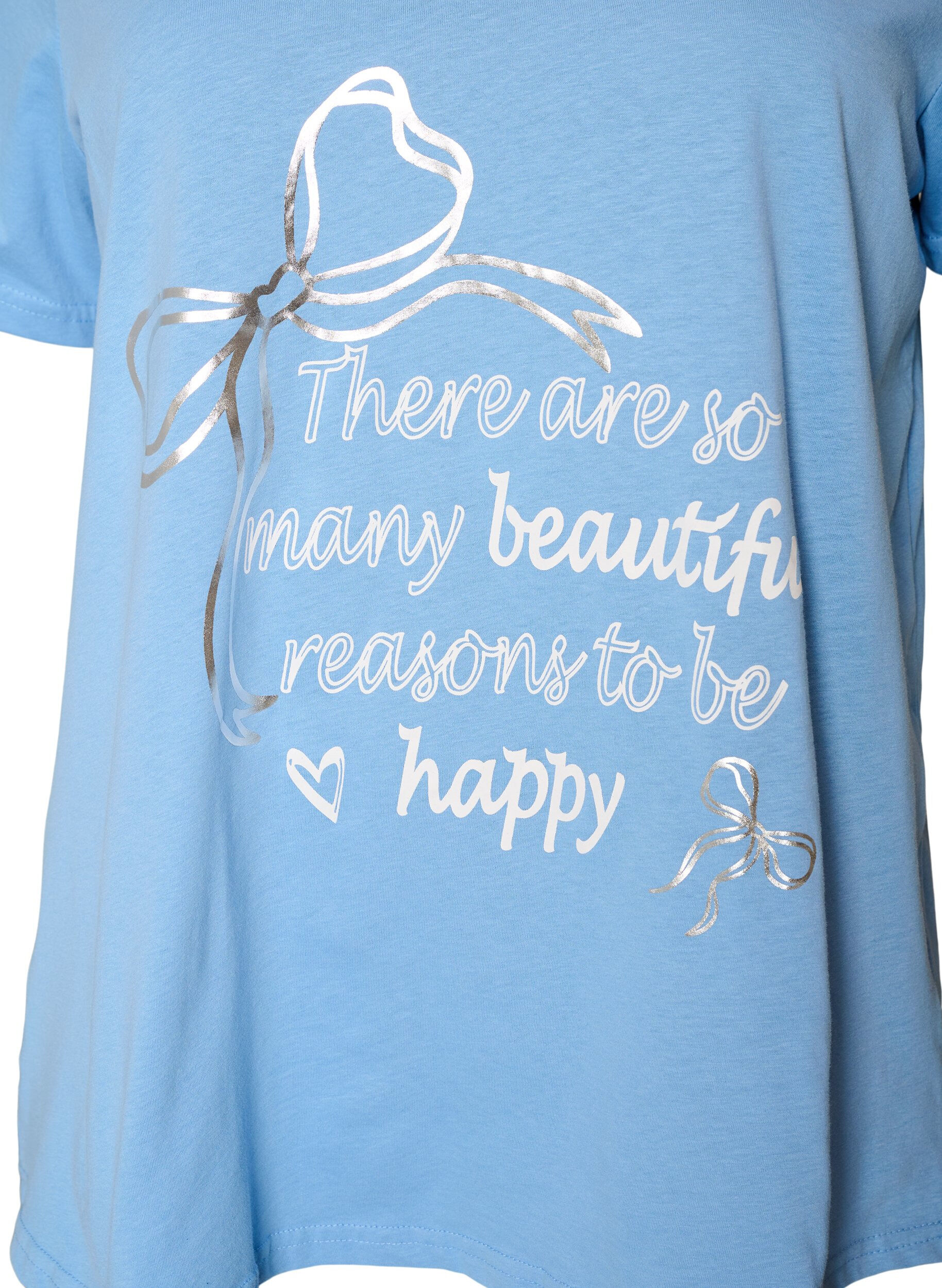 ZizziKatoenen T-shirt met V-hals en print aan de voorkant, Blauw, Packshot image number 2