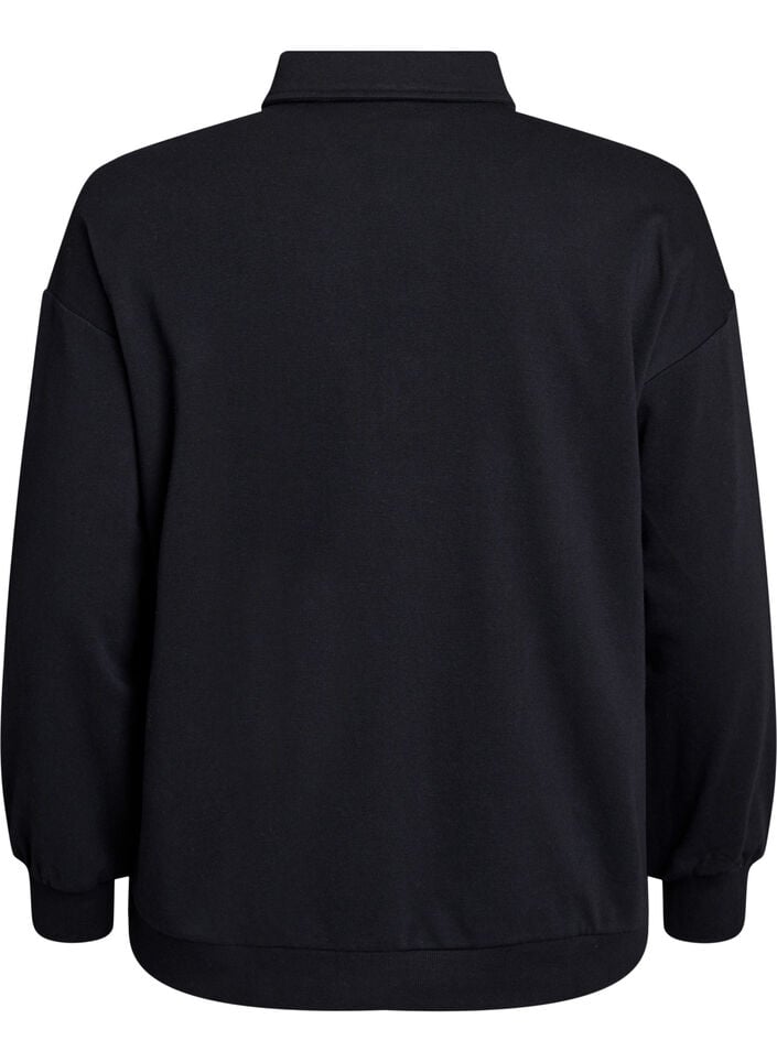 Sporty sweatshirt met kraag, Black, Packshot