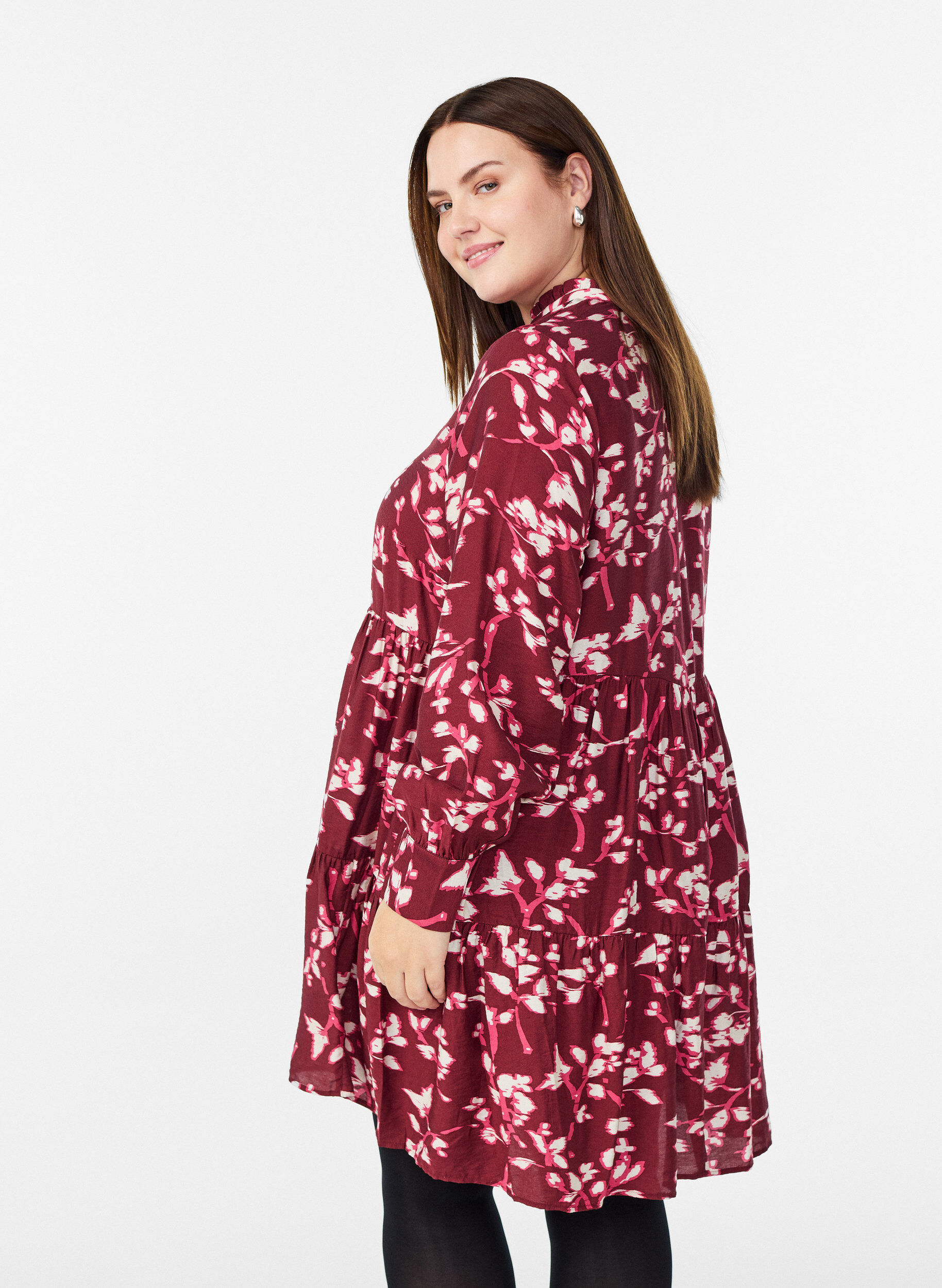 ZizziA-lijn jurk met ruchekraag, Rood, Model image number 2