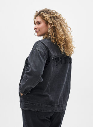 ZizziSpijkerjack met parelfranjes, Grey Denim, Model image number 1
