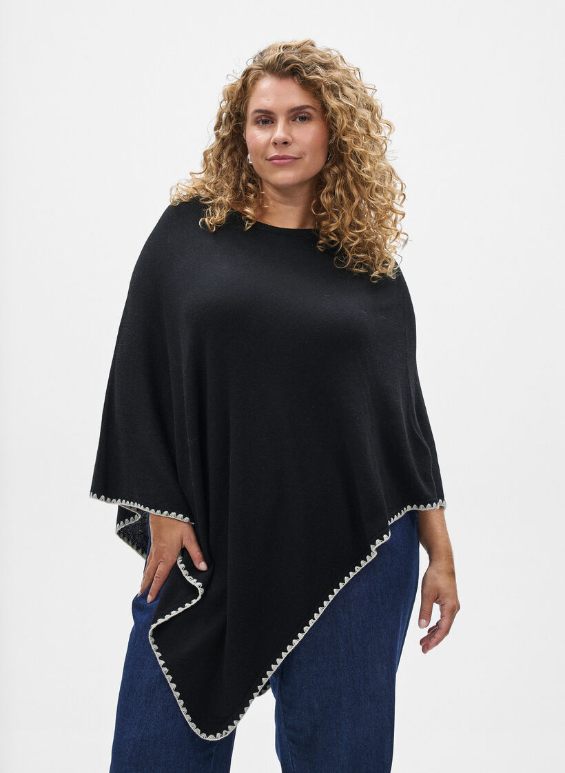 Poncho en maille fine, Noir, Model image number 0