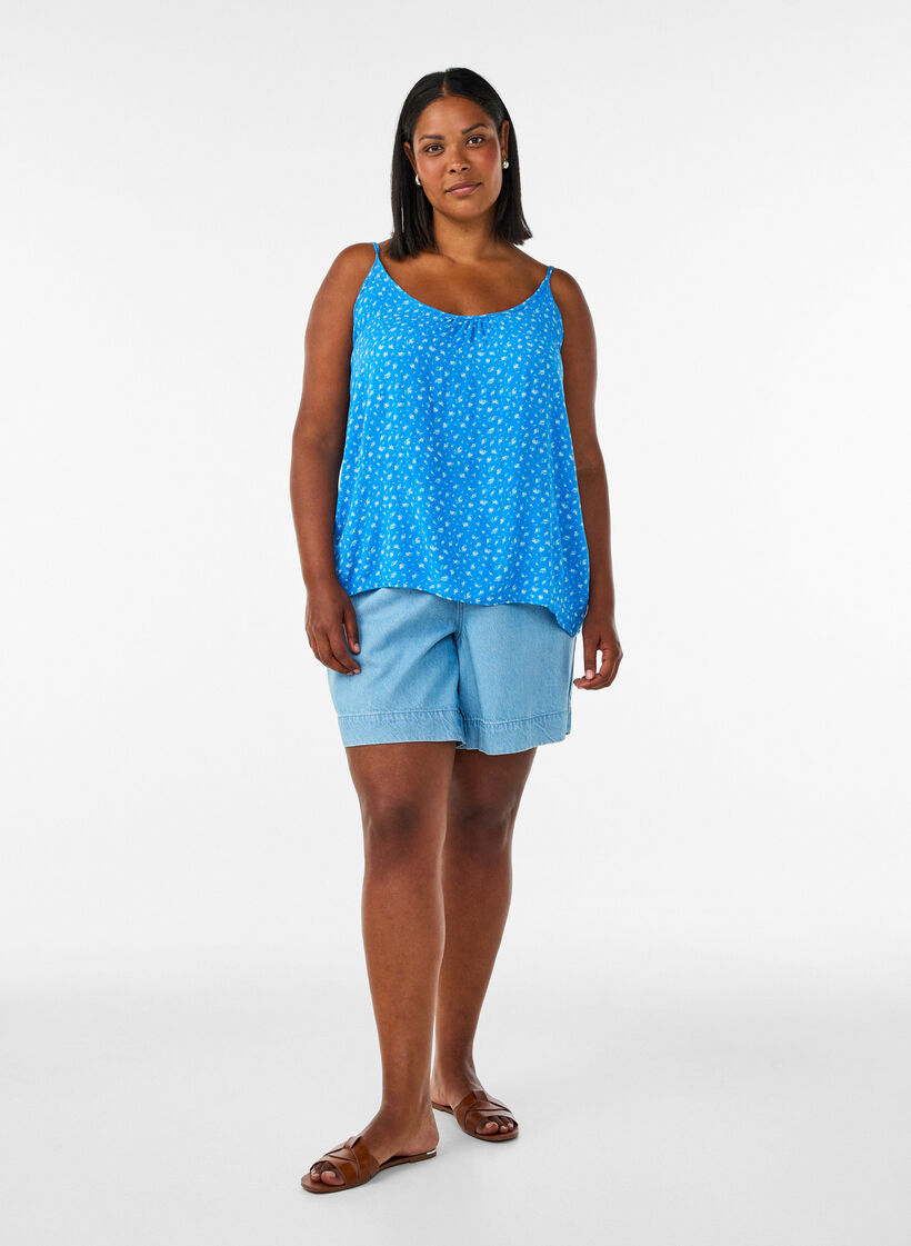 Strap top in viscose, Blauw, Model image number 1