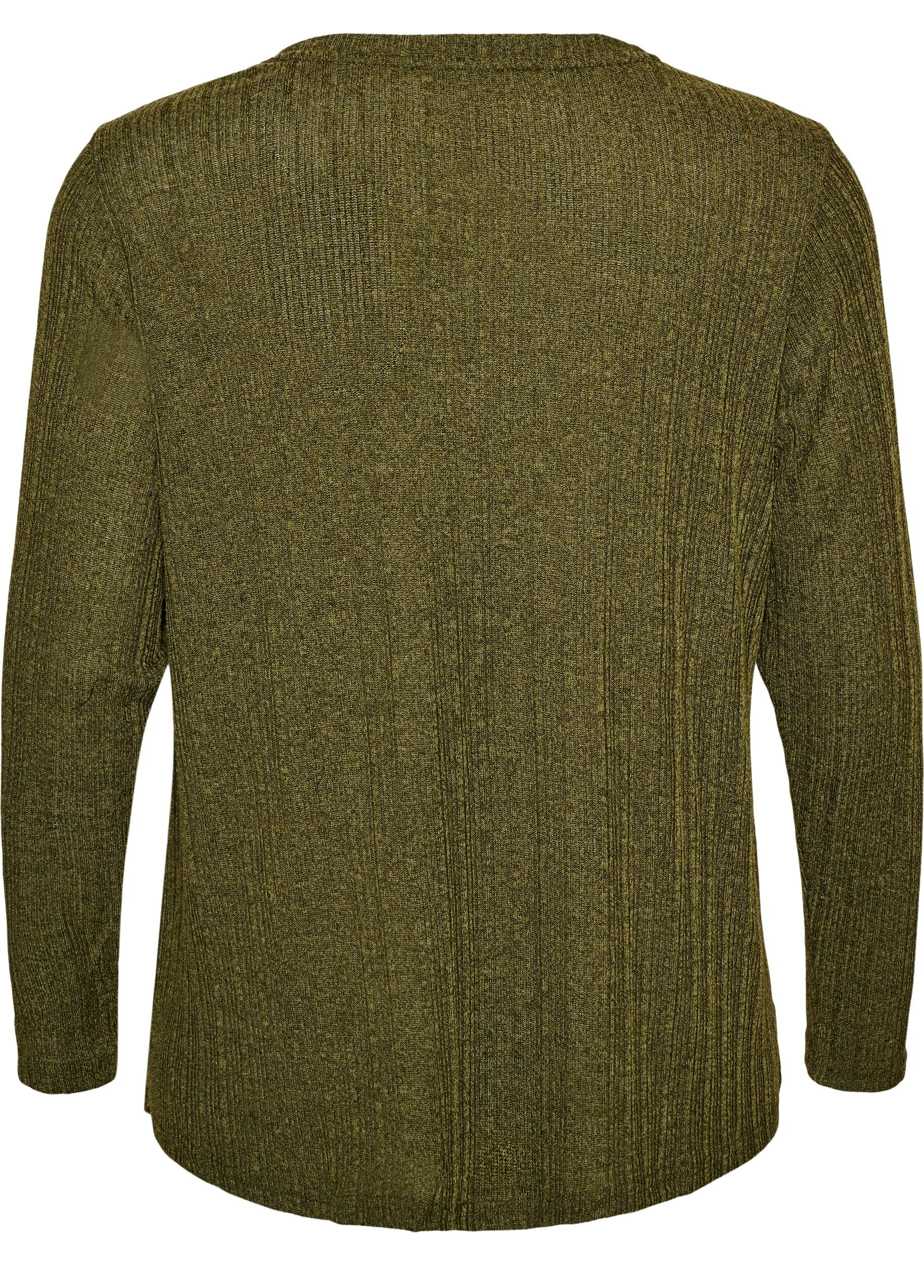 ZizziJersey blouse met geribde structuur en lange mouwen, Groen, Packshot image number 1