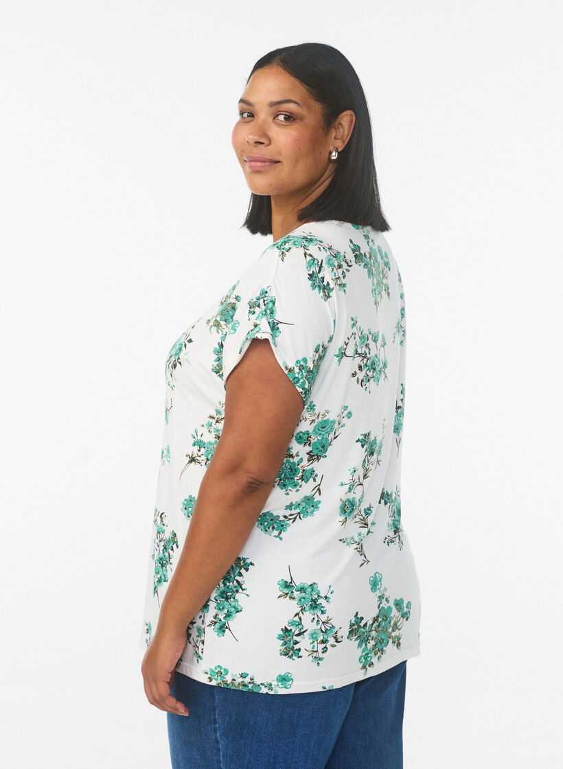 T-shirt met bloemenprint, Wit, Model image number 2
