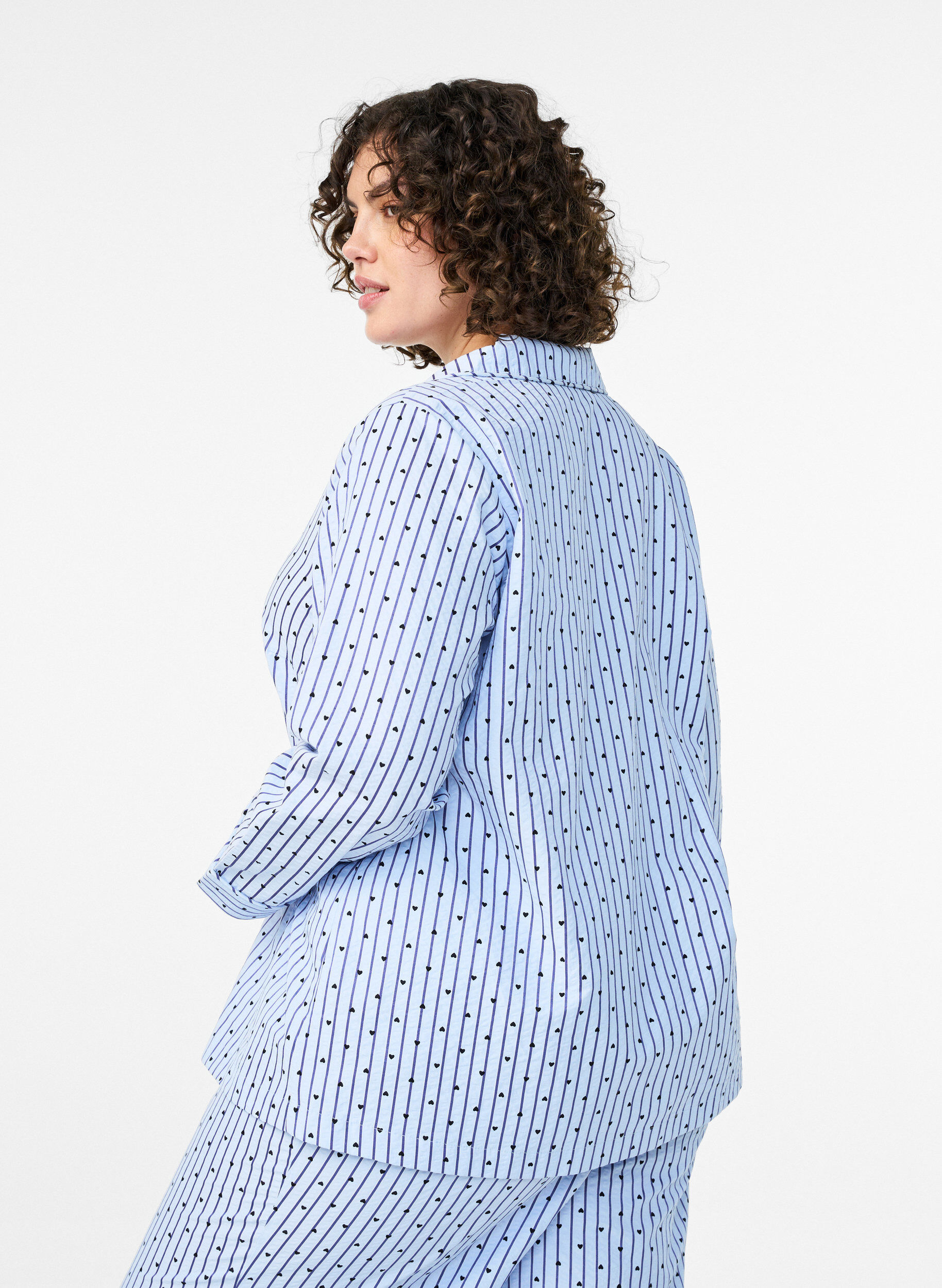 ZizziSeersucker-pyjamahemd met lange mouwen, Blauw, Model image number 2