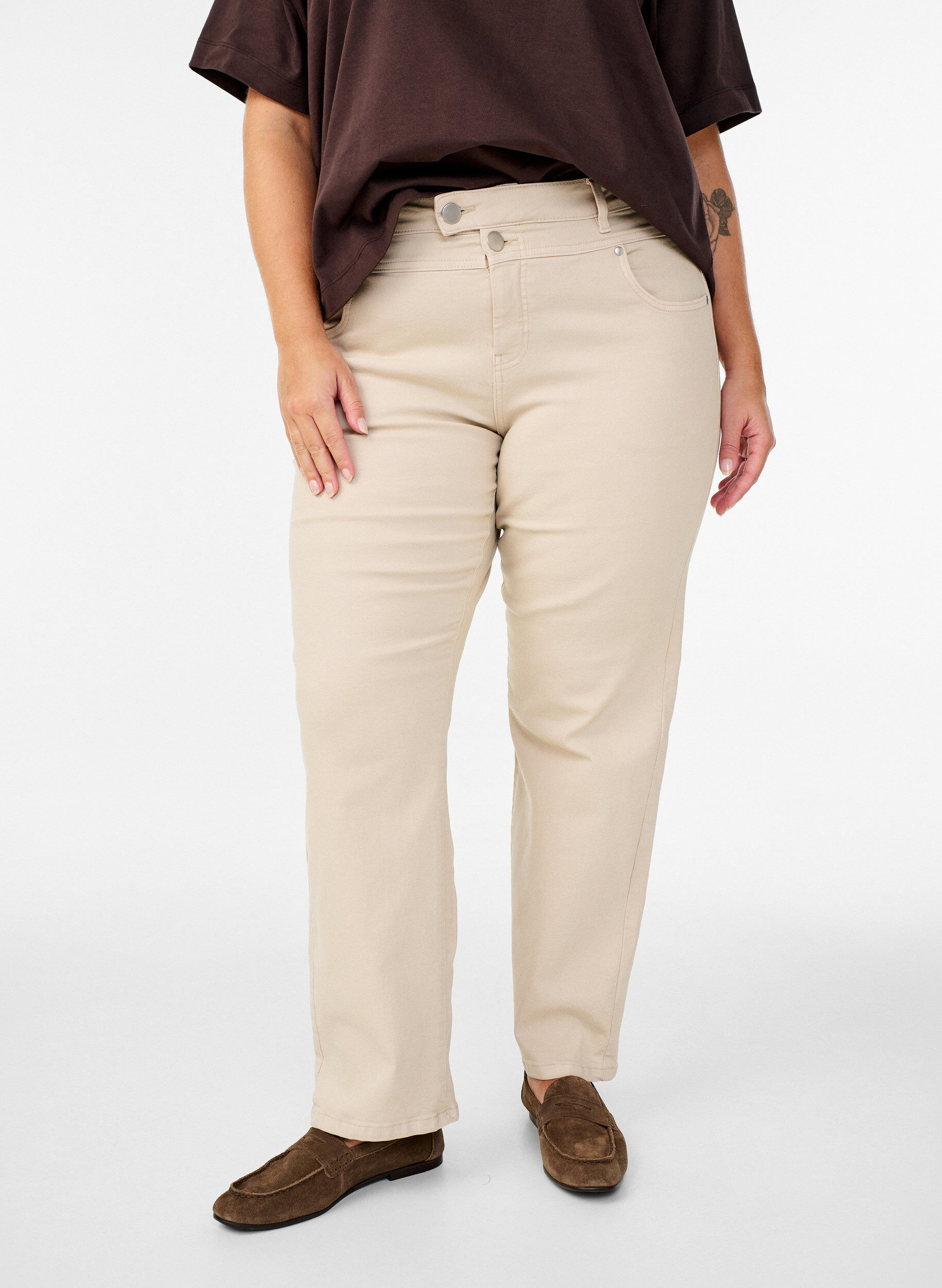ZizziGemma high-waist jeans, Beige, Model image number 2