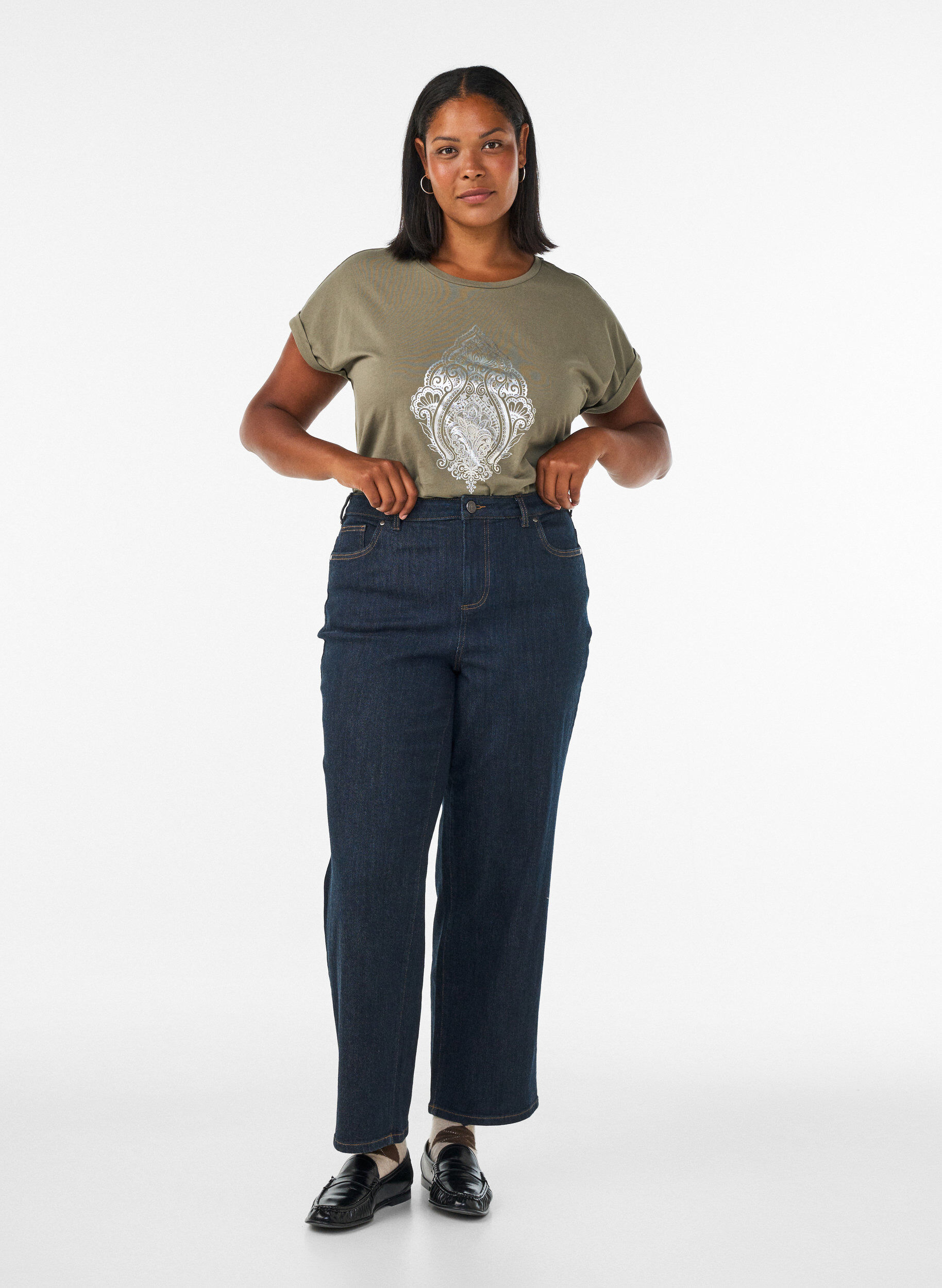 ZizziT-shirt met decoratieve print aan de voorkant, Groen, Model image number 1