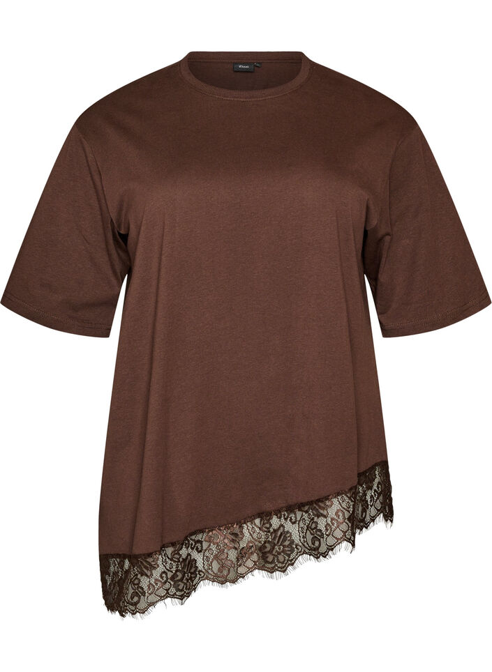 T-shirt met asymmetrische kanten zoom, Bruin, Packshot image number 0