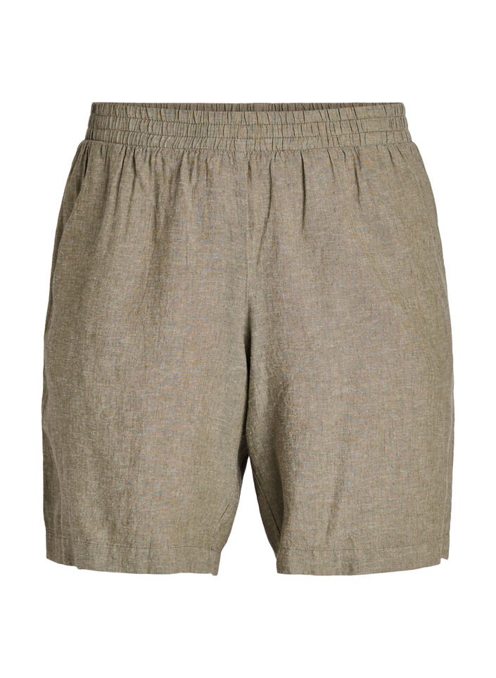 Shorts met hoge taille in linnen en viscose, Groen, Packshot image number 0