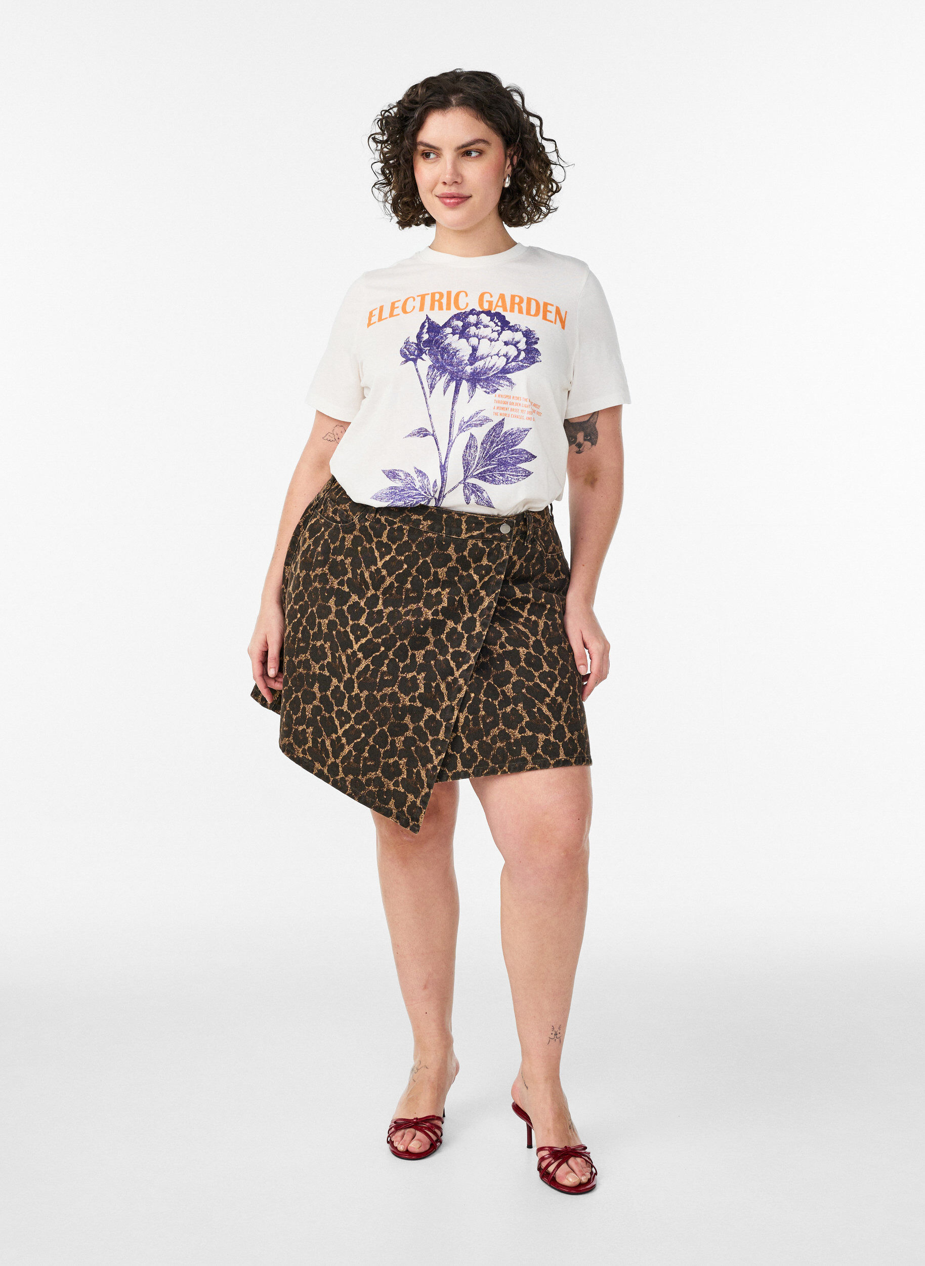 ZizziKatoenen T-shirt met print, Wit, Model image number 1