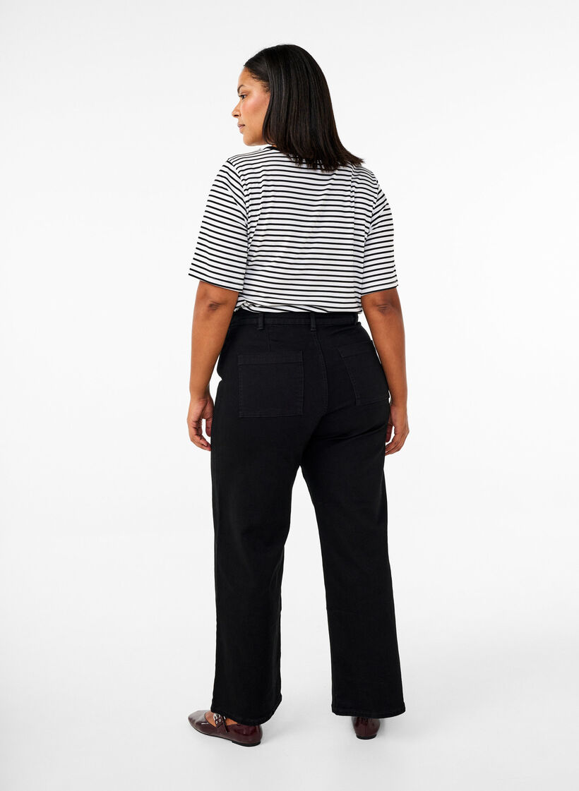 Jeans met hoge taille en wijde pijpen, Black, Model