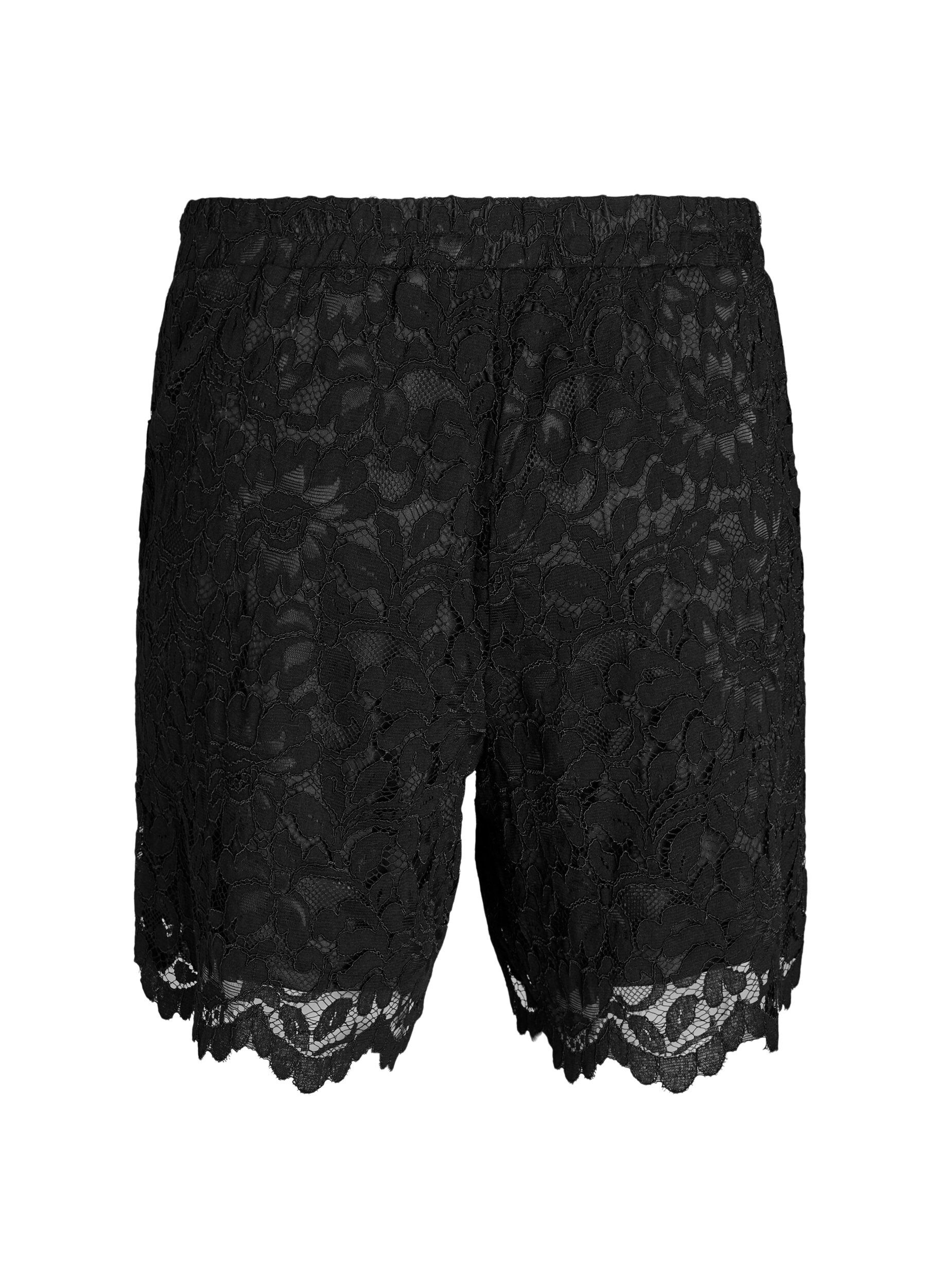 ZizziKanten shorts met hoge taille en zakken, Zwart, Packshot image number 1