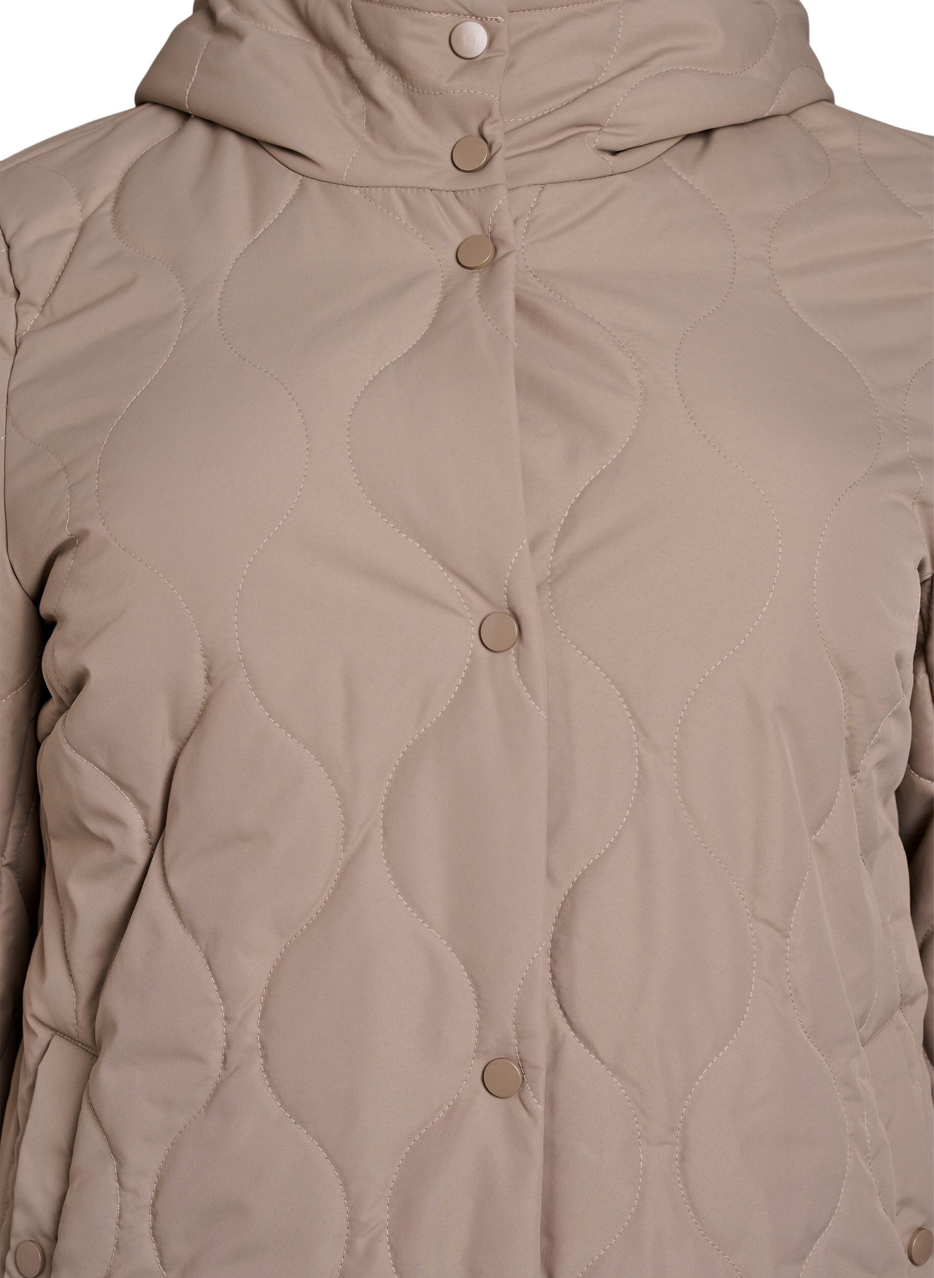 ZizziHalflange gewatteerde jas met een capuchon, Bruin, Packshot image number 2