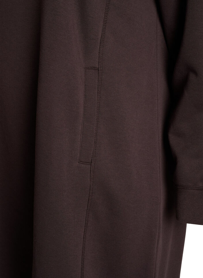 Kort sweatshirt jurk met hoge kraag en zakken, Bruin, Packshot image number 3