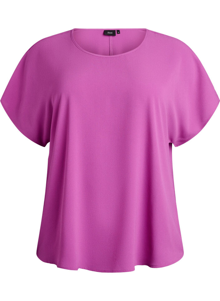 Blouse met korte mouwen en een ronde halslijn, Paars, Packshot image number 0
