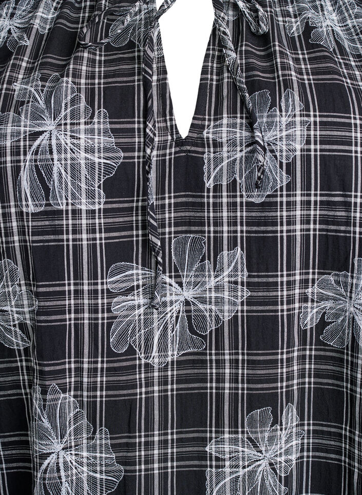 Korte jurk met ruitjes en bloemenprint, Zwart, Packshot image number 2