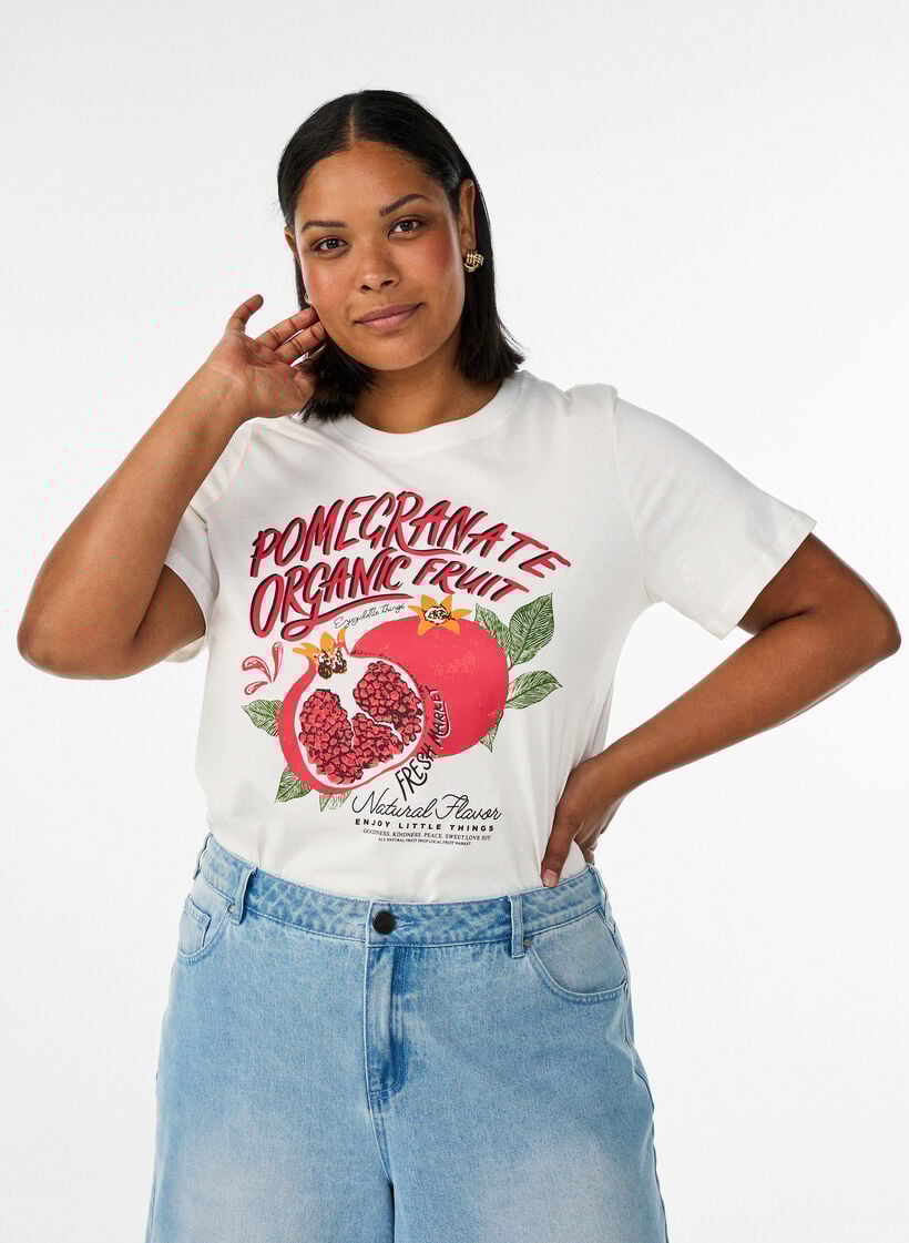 Katoenen T-shirt met print, Wit, Model image number 0