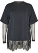 Blouse met mouwen van mesh en kanten bies, Zwart, Packshot image number 0