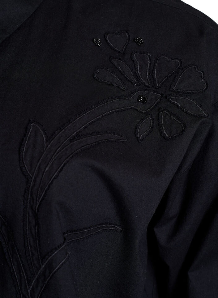 Katoenen shirt met ton-sur-ton bloemenborduursel, Black, Packshot